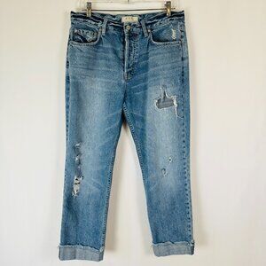 We The Free Jeans Women 30 Blue Button Fly Distressed Straight Leg Cuffed Casual